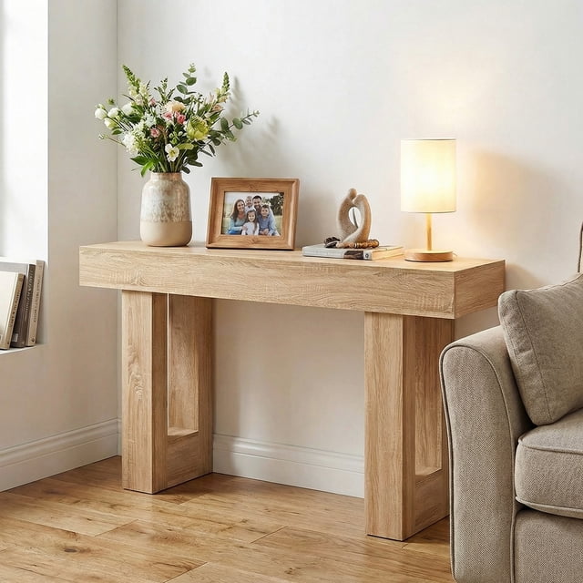 Costway Long Console Table, Farmhouse Entryway Table with Storage, Wooden Sofa Table