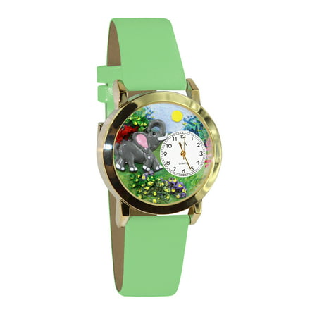 Whimsical Elephant Green Leather And Goldtone Watch