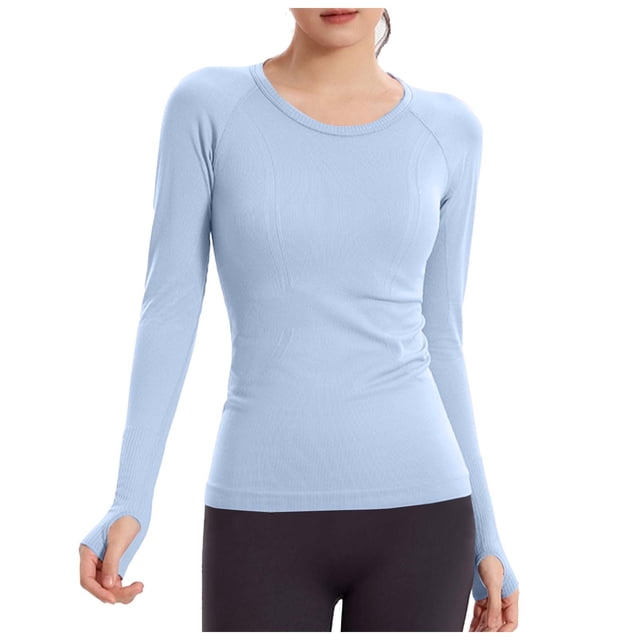 Hvobtty T-Shirt Décontracté à Manches Longues et Col Rond pour Femmes, Haut Ajusté Sportif à Col Rond Uni pour l'Hiver