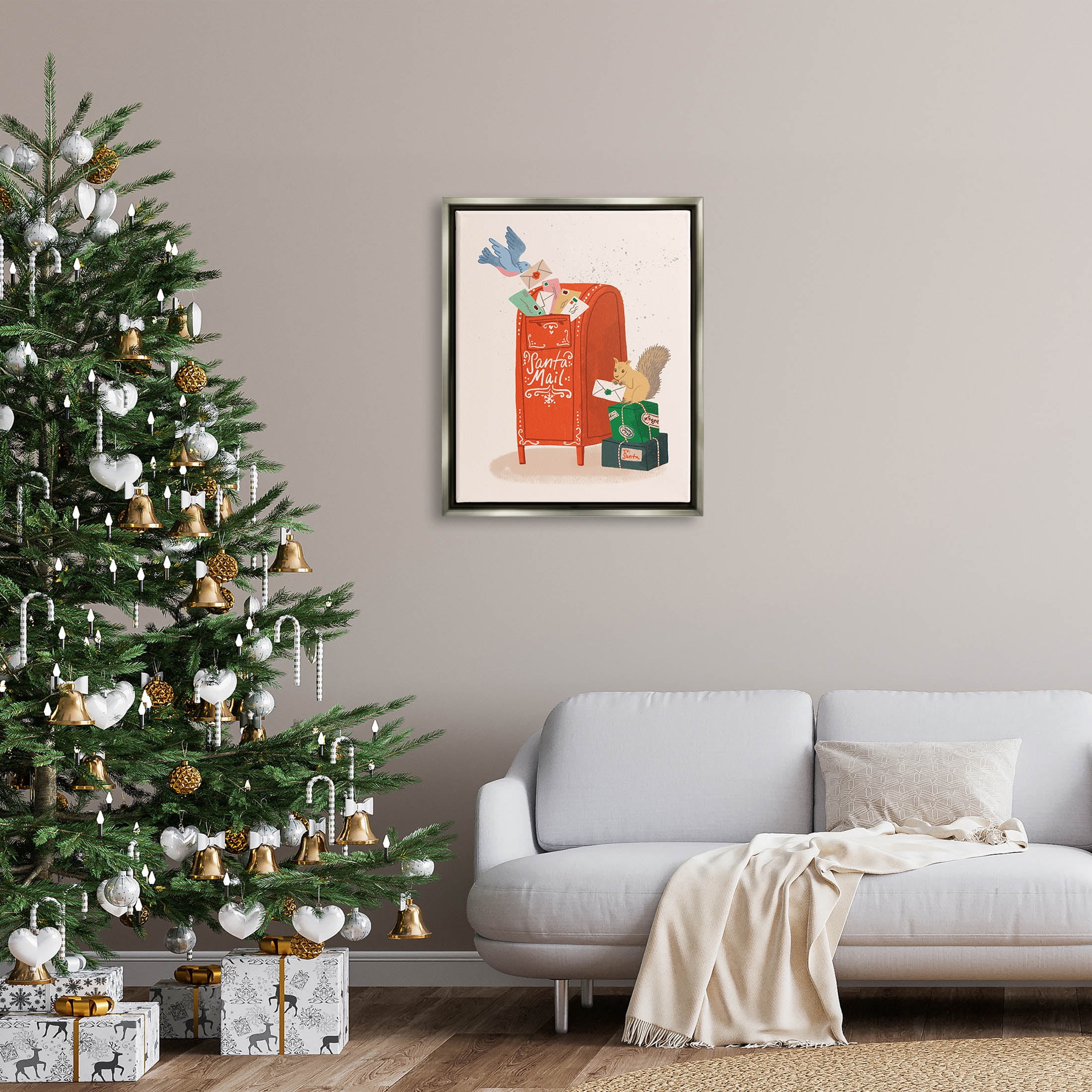 Santa's Mail Postal Letters Animals Holiday Graphic Art Luster Gray Framed Art Print Wall Art
