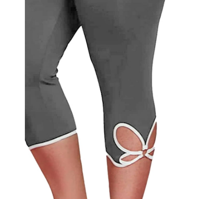 FASHIONWT Women Plus Size Sports Jeggings Cropped Leggings Hollow Out Calf- Length Pants 