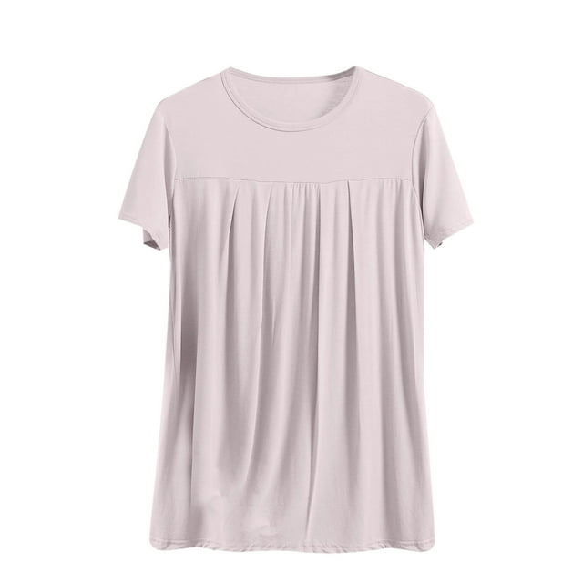 Tumotour Summer Tops For Women Solid Color Round-Neck T-Shirts Short Sleeve Loose Solid Color Casual Basic Tees Classic Shirt Tunic Tops