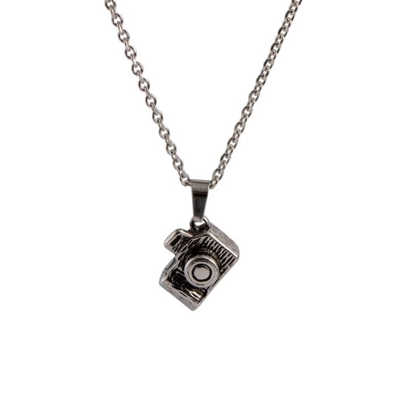 PAMTIER Men's Stainless Steel Unique Hip Hop Vintage Punk Arts and Theater Charm Photographer Camera Shaped Pendant Memorial Necklace with Chain