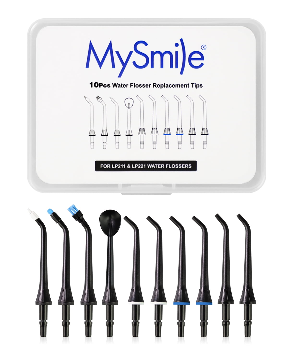 MySmile Cordless Water Flosser Replacement Jet Tips for LP211 & LP221 , Portable Water Dental Flosser Picks Oral Irrigator 10pcs Nozzles