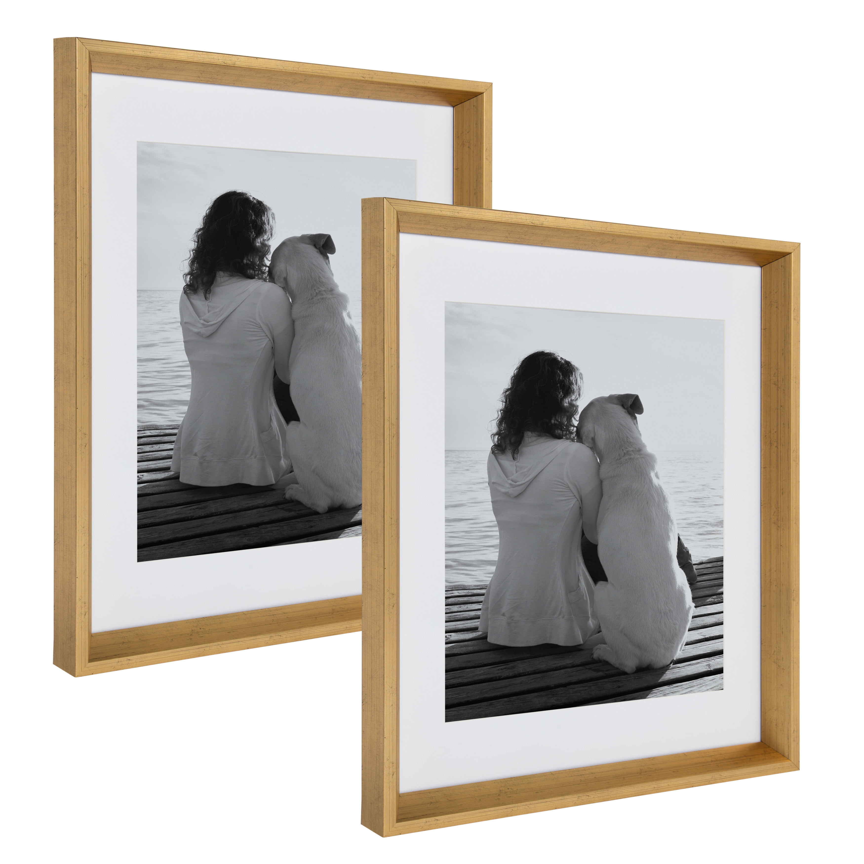 Kate and Laurel Calter Modern Wall Picture Frame Set, Gold 14x18 Matted