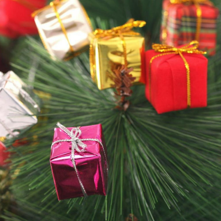 120 PCS Christmas Shiny Mini Boxes Ornaments, Assorted Colors Metallic Foil  Wrapped Ornaments Decoration Boxes for Christmas Tree Hanging Decoration 