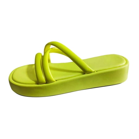 OJSFQUFP Womens Summer Slippers Ladies Fashion Summer Solid Color Leather Open Toe Thick Sole Casual Sandals Soft Sole Outdoor Beach Shoes House Slippers Cute Yellow 41
