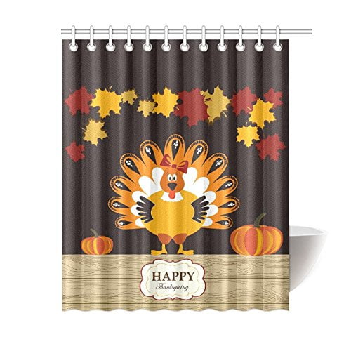 Cortina de Ducha ABPHQTO Día de Acción de Gracias 150x180 cm Pavo y Calabaza