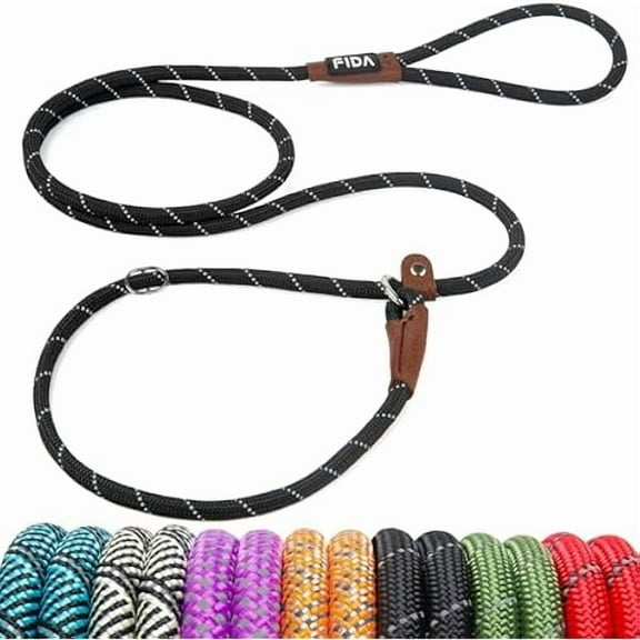 1997 Durable Slip Lead Dog Leash, 6 FT x 3/8" Heavy Duty Comfortable Strong Rope Slip Lead for Small Dogs and Puppies, No Pull Pet Training Lead with Highly Reflective(3/8", Black)
