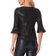 thumbnail image 3 of Top de lentejuelas INSPIRE CHIC para mujer con mangas de campana 3/4, escote en V, metálico, brillante y con purpurina, blusa de fiesta S negra, 3 of 5