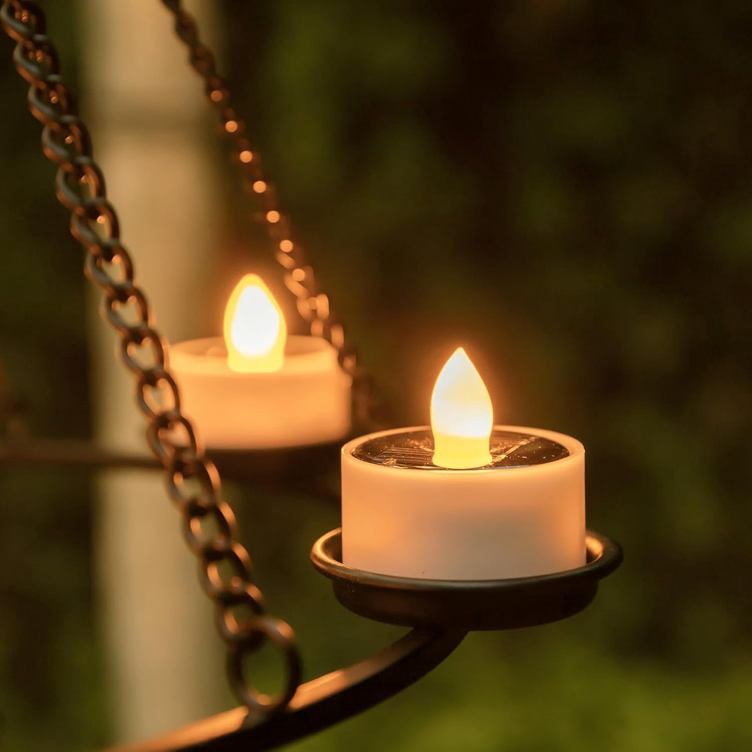 6Pack Solar Tea Lights Outdoor Waterproof, Small Solar Lights with Rechargeable Dusk to Dawn Sensor, Flameless Flickering LED Votive Candles for Lantern Window DIY Patio Chandelier Decor(Warm White)