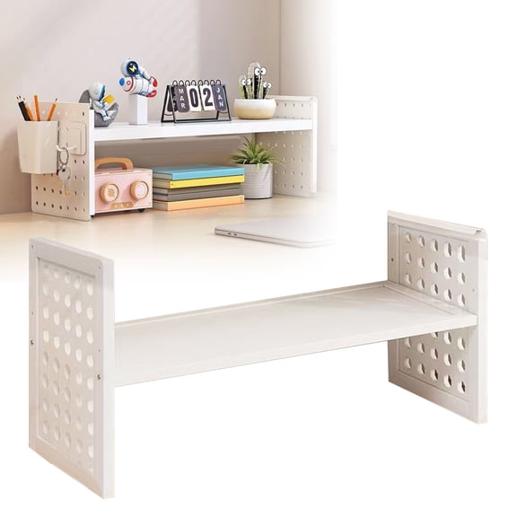 Desk Shelf Organizer - Single Layer Desktop Bookshelf Rack - Medium Density Fiberboard Desk Rack for Books Monitor Supplies - White - 1 Pack