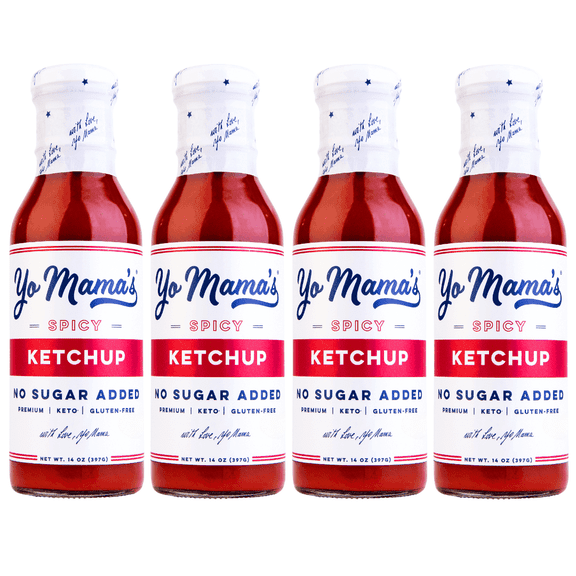 Keto Spicy Ketchup by Yo Mama's Foods Pack of (4) - No Sugar Added, Low Carb, Low Sodium, Gluten Free, Paleo Friendly, and Made with Whole Non-GMO Tomatoes!