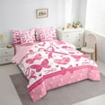thumbnail image 3 of Manfei Cute Cartoon Bowtie 7-Piece Twin Bedding Sets,Butterflies Loves Pattern Bedding Comforter Set,Pink White Sheet Sets For Girls Kids,Microfiber Bedroom Decor Reversible, 3 of 8