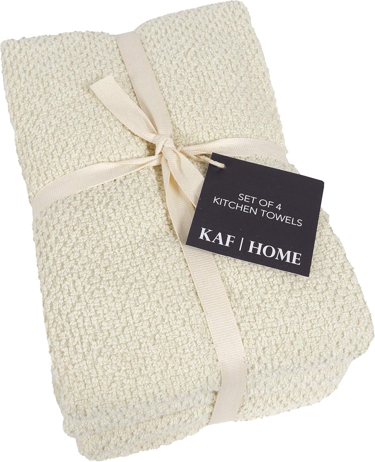KAF Home Deluxe Kitchen Towels Set, Popcorn Terry Dish Towels, 18” x 28”, Alabaster, 4 Pack