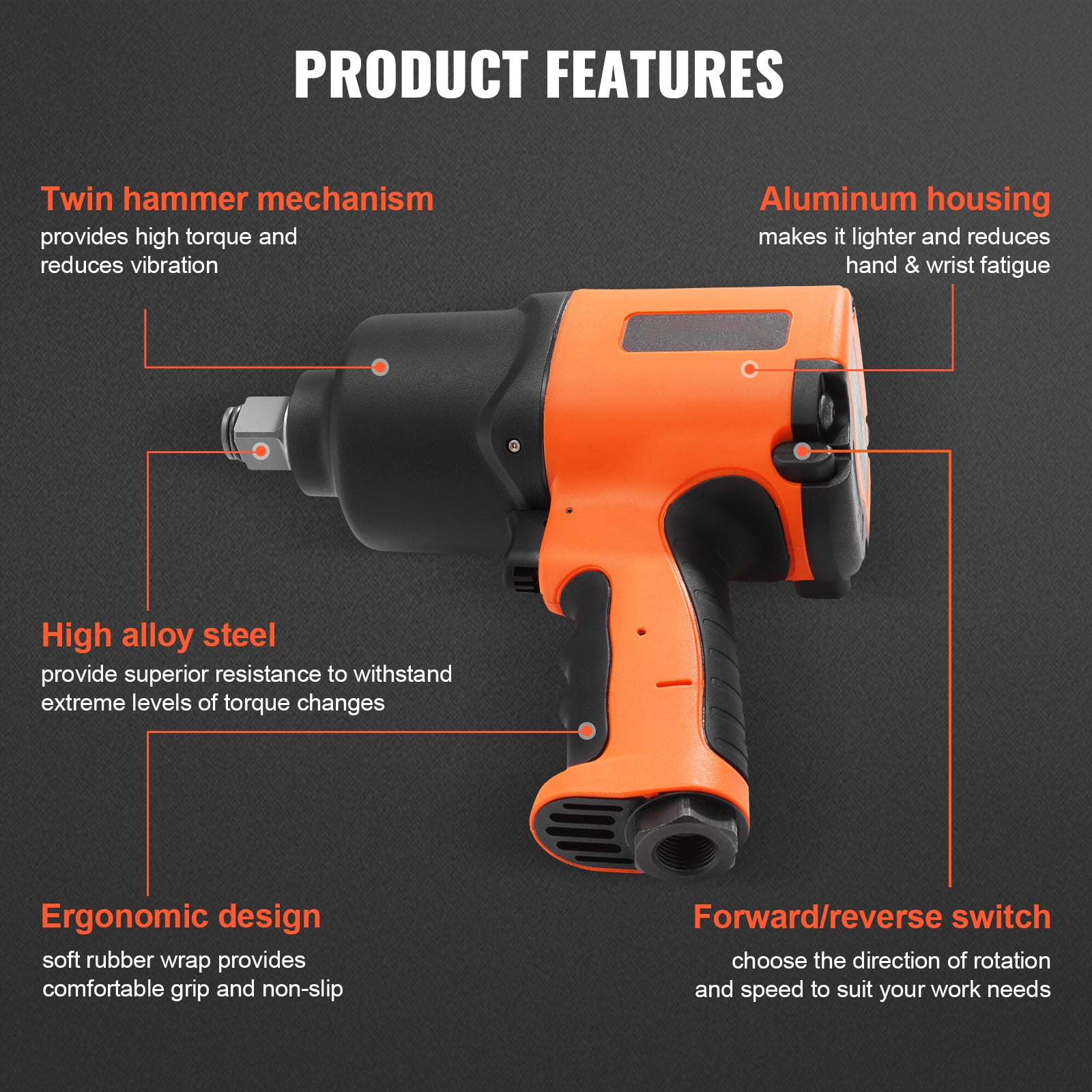 KFFKFF Air Impact Wrench, 3/4-Inch Drive Air Impact Gun, Up to 1870ft-lbs Nut-busting Torque, Composite Pneumatic Impact Wrench for Auto Repairs and Maintenance Heavy Duty