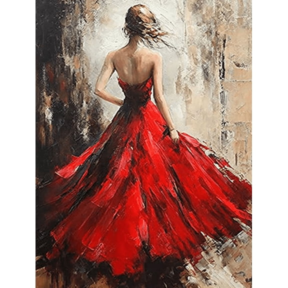Red Dress Woman Back View Decorative Painting/Canvas Art， Suitable for Decorating Living Room， Bedroom， Office， Hotel， Dining Room， Study Room， and Apartment Wall Decor.
