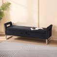 thumbnail image 5 of Qiushi 68" Wide Upholstered Storage Bench with Armrests, Velvet Soft Padded Ottoman for Living Room, Entryway, Bedroom Foot of Bed, Large Hidden Storage Compartment, Black, 5 of 12