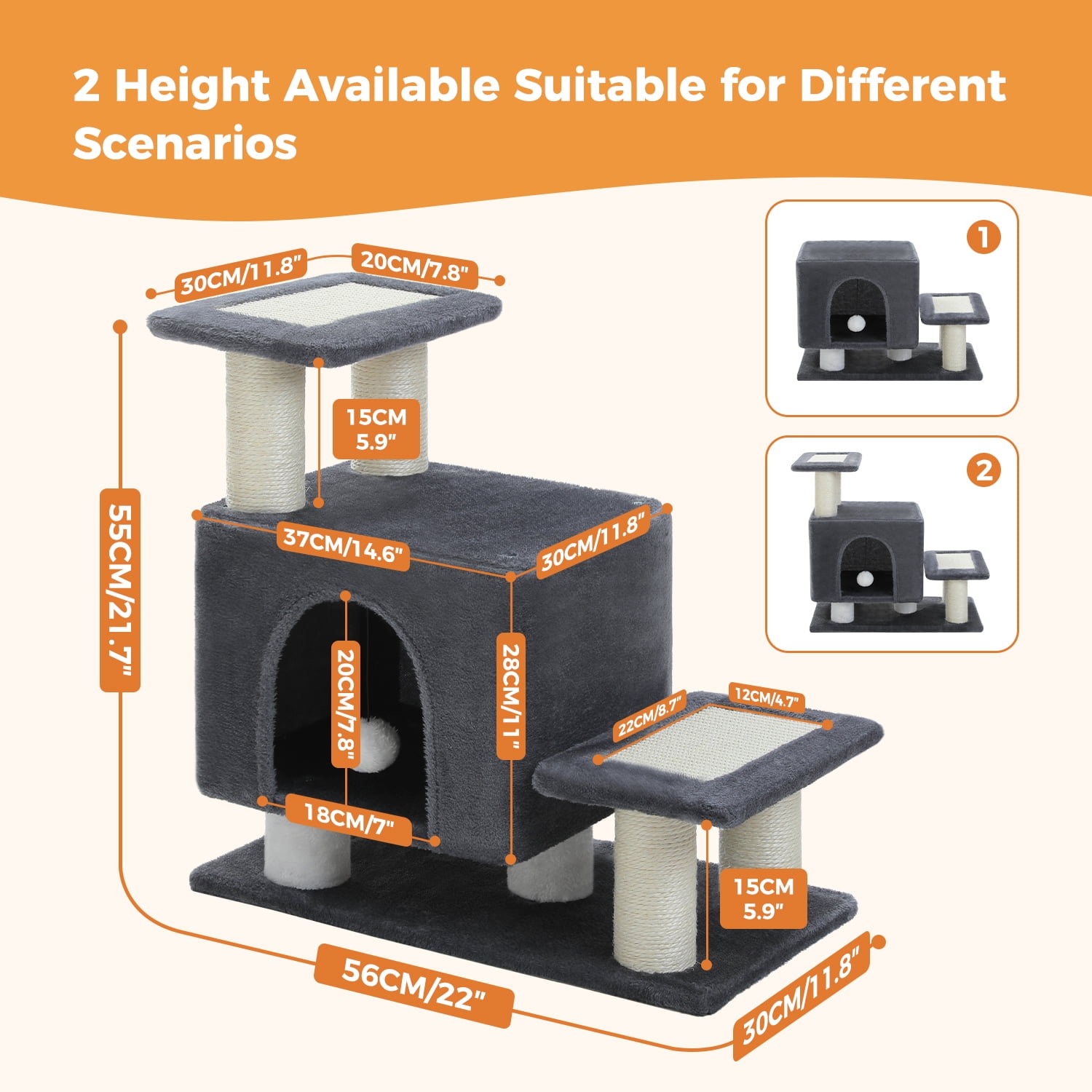 PAWZ Road 21.3" Dog Stairs with Scratching Post 3-Step Pet Stairs with Cat Condo for Small Dog Dark Gray