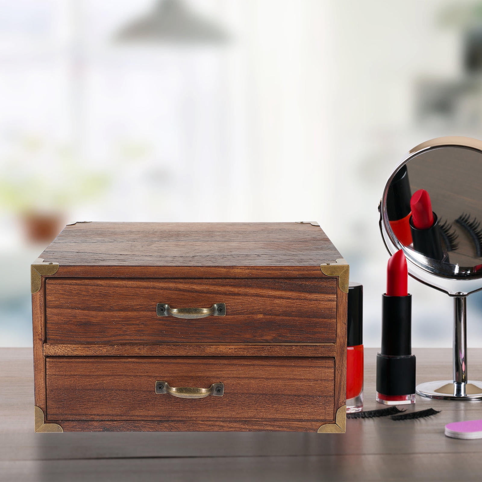 BESTOYARD Wooden Desktop Organizer with Drawers for Office Stationery and Jewelry Storage