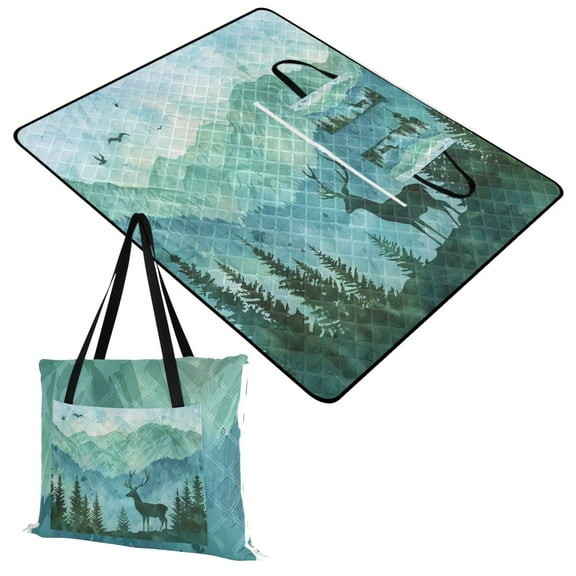 Extra Large Picnic Beach Blanket Waterproof Sand Proof Portable Outdoor Mat Deer in Forests 60x80