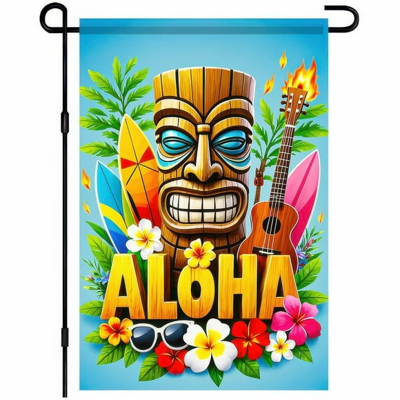 shiyou-Hawaiian Aloha Garden Flag Summer Hawaii 12 x 18 Inch Luau Party Tropical Tiki Par Beach Party Pool Party Decoration Outdoor Outside Banner