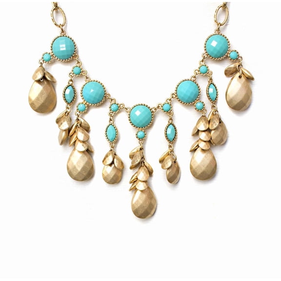 Bohemian Turquoise Statement Necklace with Gold Tone Drops Jewelry Necklace Gold