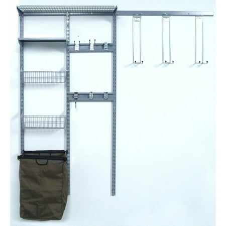 Triton Products® Storability 66"L x 63"H Wall Mount Storage System with Heavy Duty Hanging Hooks, Shop/Rag Bag, Wire Shelf, (2) Wire Baskets, Steel Shelf & Hardware