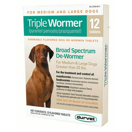 Durvet-Pet D-Triple Wormer Broad Spectrum Dewormer For Dogs 12 Ct/over