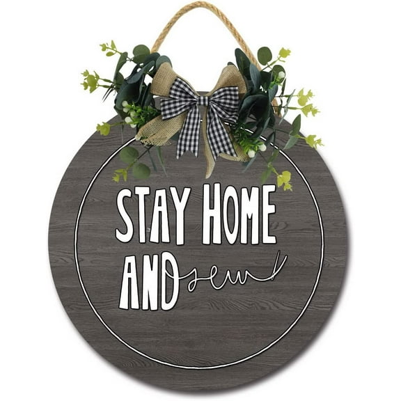 Eveokoki 12" Stay Home And Sign Farmhouse Door Signs for Wreaths Porch,Outdoor Signs For Porch, Wreaths For Front Porch Door Home Office Wall Decorationsin