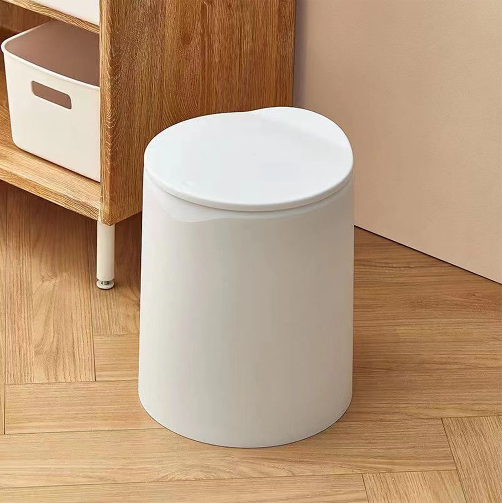 Multifunctional Desktop Trash Can with Lid, Press-Type Waste Basket for Kitchen, Living Room, Bathroom, and Office, Non-Slip Small Portable Garbage Bin with Newspaper Baskets, White, 27x18.5x18cm