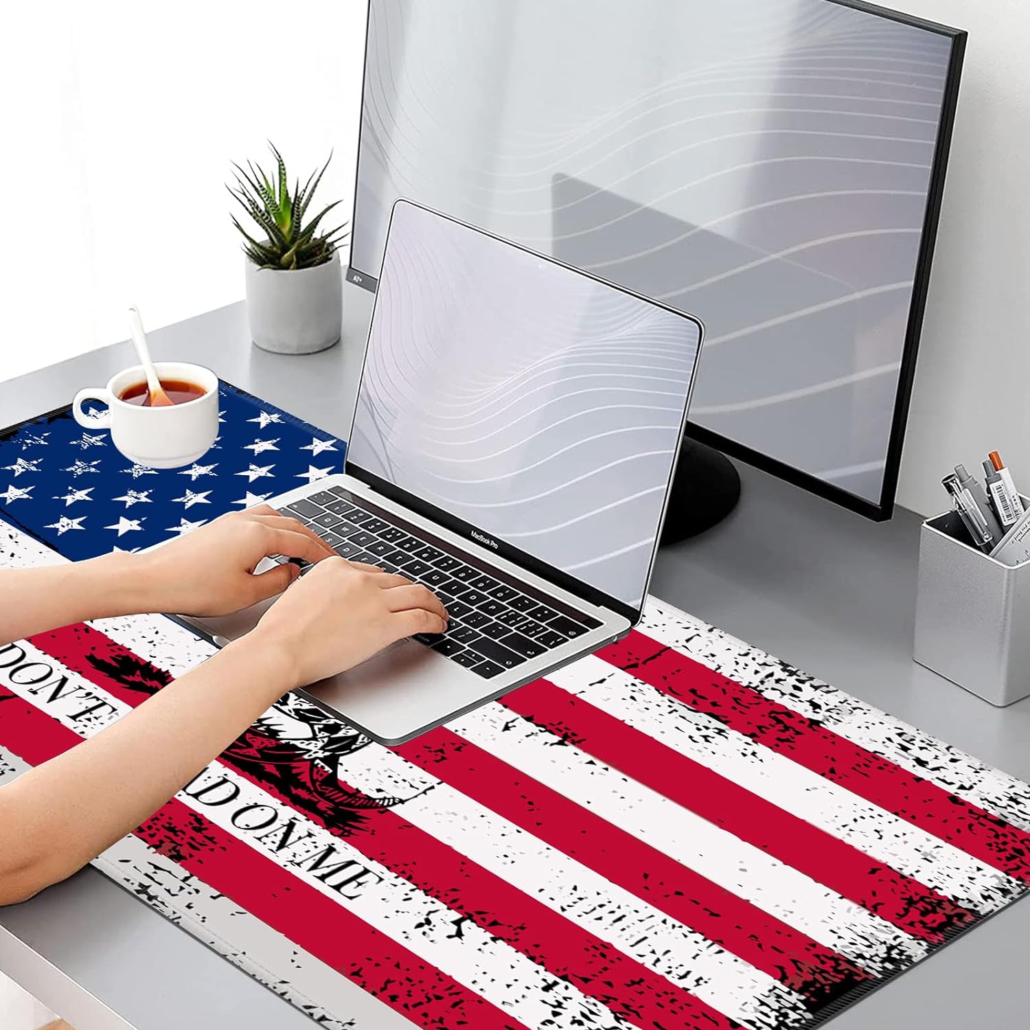 Big Gaming Mouse Pad, Extended 35.4" X 15.75" in Desk Pad for Keyboard and Mouse, Computer Keyboard Mouse Mat 3mm Thick XXL Rubber Mousepad for Laptop Gamer, Gadsden Flag