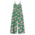 thumbnail image 7 of Women'S Green Pink Flowers Jumpsuits Sleeveless Spaghetti Strap Loose Baggy Wide Leg Overalls Romper, 7 of 7