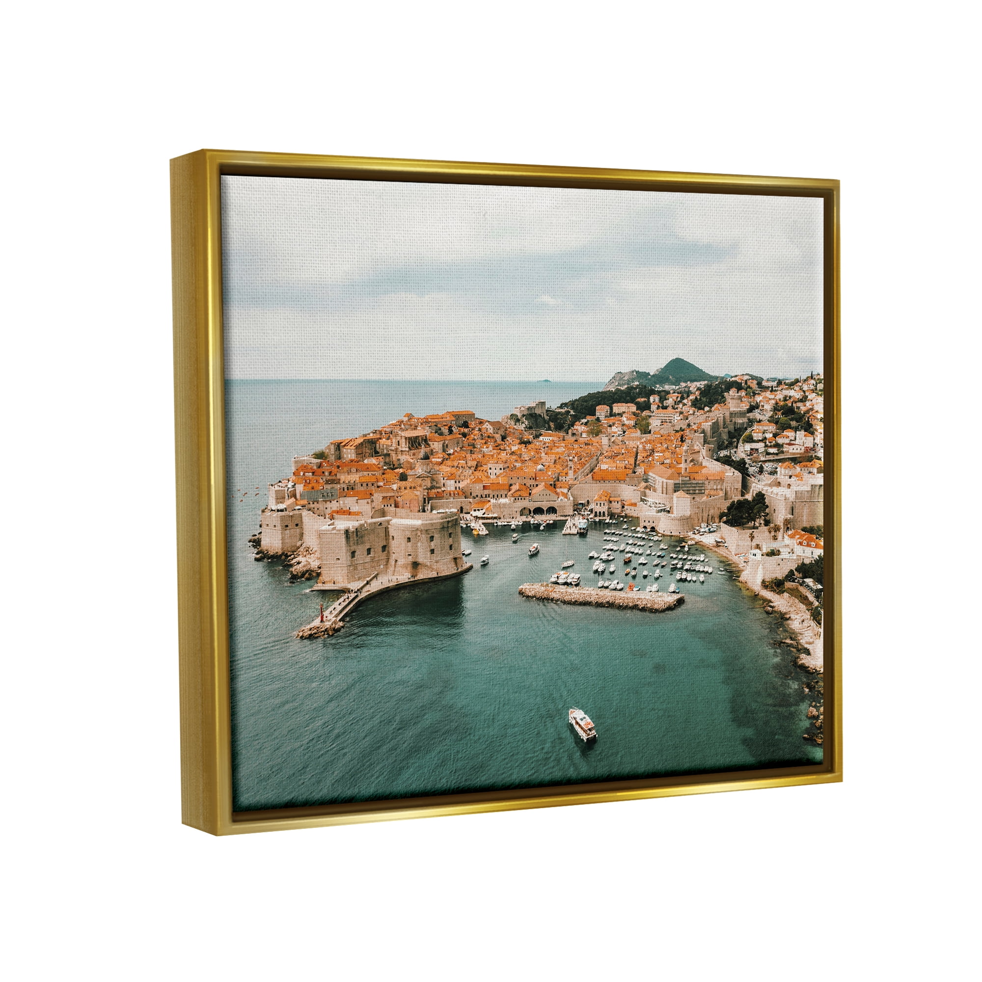 Stupell Seaside Port Town Architecture Landscape Photography Gold Floater Framed Art Print Wall Art