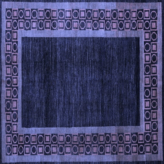 Ahgly Company Machine Washable Indoor Square Abstract Blue Modern Area Rugs, 8' Square