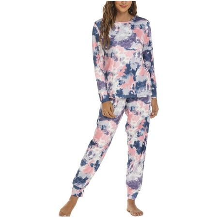 

Womens Lingerie Sexy Women Fashion Women Pajama Sets Tie-Dye Print Lingerie Stockings Thigh Highs Long-Sleeved Trousers Pajama Set Two-Piece Matching Christmas Pajamas