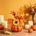 thumbnail image 2 of Halloween 4 Styles Artificial Pumpkin Floral Table Centerpiece, Fall Maple Sunflower Berry Arrangement, Thanksgiving Mantel Table Decor Accessories, 2 of 6