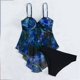thumbnail image 4 of Gibobby Conjunto de Bañador Sexy Conjunto de traje de baño dividido con estampado de tirantes con doble hombro sexy para mujer(Azul,CH), 4 of 5