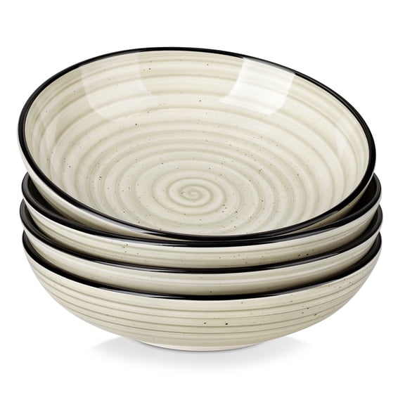 vancasso Pasta Bowl Set of 4, 34 oz Deep Soup Bowls, Beige Serving Bowls, Series BONBON