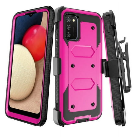 Spy Case For Samsung Galaxy A02S Case with Belt Clip Built-in [Screen Protector] Heavy Duty Full-Body Rugged Holster Cover Case [Belt Swivel Clip][Kickstand] - Hot Pink