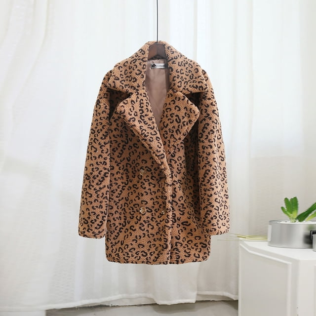 Abrigo de cordero cortavientos suelto corto con estampado de leopardo para otoño e invierno para mujer Fridja po1604