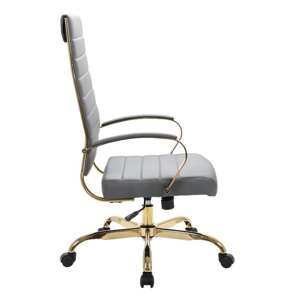 Benmar High-Back Gray Leather Office Desk Chair Ergonomic Executive Chair with Adjustable Swivel, Gold Frame with Cushion Support & Silent Wheels for Home Office Workstations