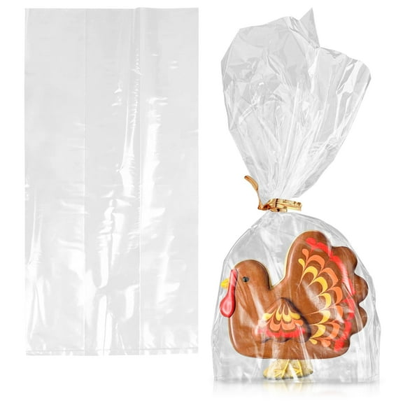 Clear Gusseted Poly Bags, 4 x 2 x 8 Inches. Pack of 100 Waterproof Side Gusseted Plastic Bags with Open Top. 2 Mil Thick Flat Bottom Clear Bag for Packaging Popcorn, Cookies, Bread