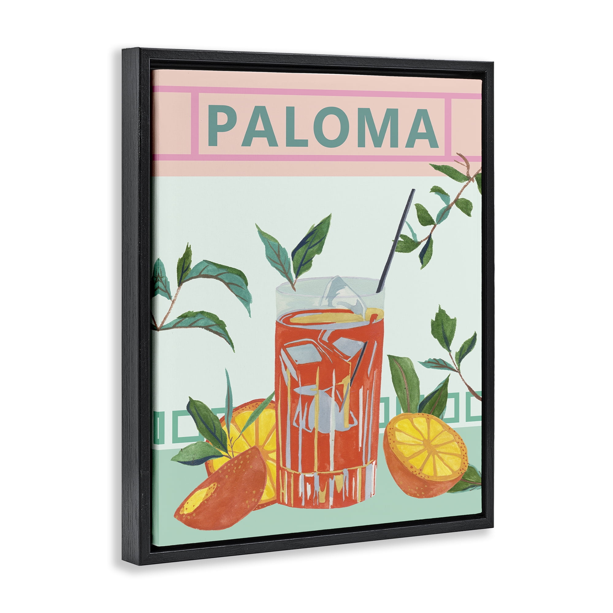 Stupell Industries Paloma Tropical Cocktail Food & Beverage Painting Black Floater Framed Canvas Art Print Wall Art, 25 x 31