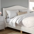 thumbnail image 3 of Martha Stewart King Upholstered Platform Bed with Curved Headboard and Cushioned Siderails, Wood Slat Foundation with No Box Spring Needed, Off-White Boucle, 3 of 12