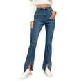 thumbnail image 7 of ManxiVoo Women Split Hem Jeans Elastic Straight Leg High Waist Flared Trousers Versatile Denim Pants XL Size Blue, 7 of 7