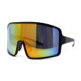 thumbnail image 2 of Mens Color Mirror Super Oversized Wrap Rectangle Plastic Sport Sunglasses Black Rainbow Mirror, 2 of 4