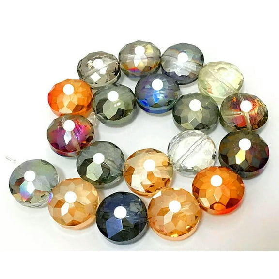 U8MO 14mm Faceted Pretty AB Multi-color Crystal Quartz Coin Loose Beads 12pcs