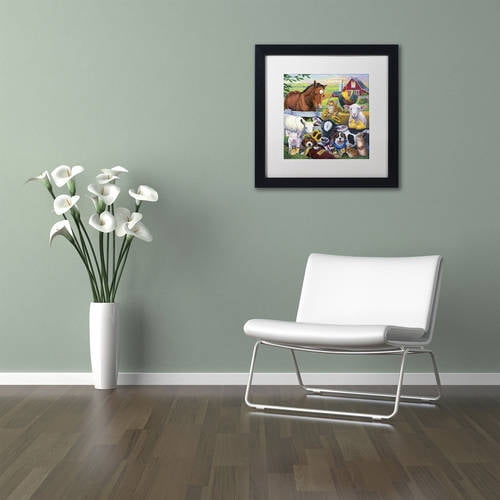 Trademark Fine Art 'Farm Friends' Canvas Art by Jenny Newland, White Matte, Black Frame