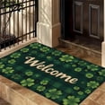 thumbnail image 2 of Green Golden Four-Leaf Clover Welcome Doormat, Soft Flannel Rubber Base, Indoor Outdoor Entry Mat, St. Patrick's Day Christmas Halloween Thanksgiving Decor, Hand Washable, 2 of 13